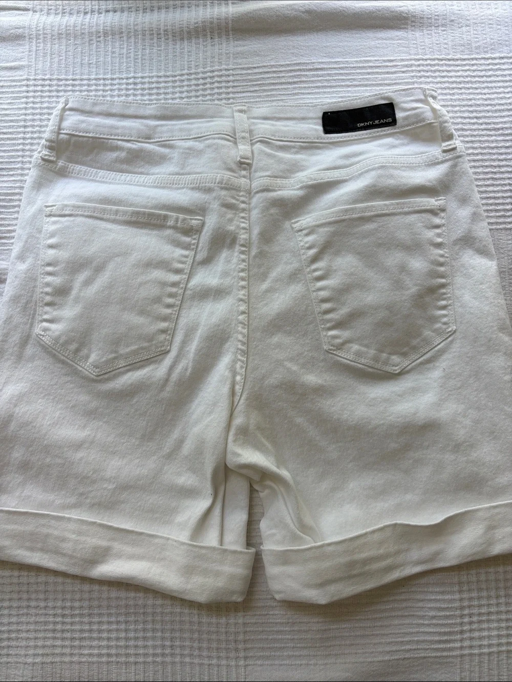 Dkny White Cuffed Denim Shorts